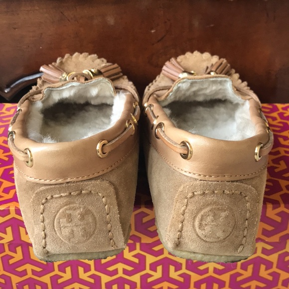 Tory Burch Dee Dee Suede & Shearling Moccasin Slippers - Picture 7 of 15